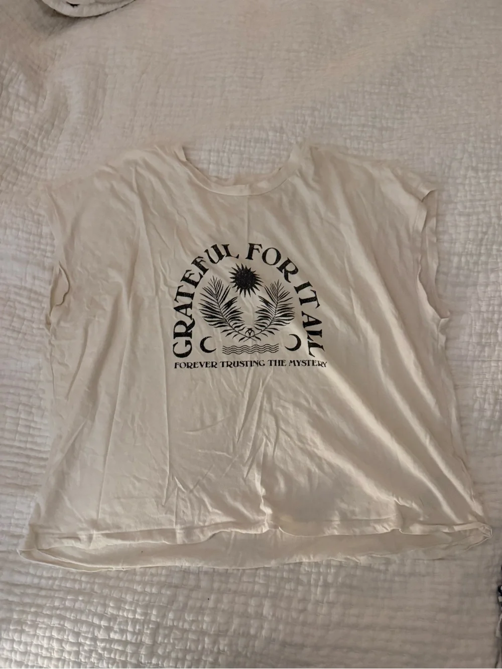 Anthropologie Cream Short Sleeve Tee with Black Graphic - Picture 1 of 4